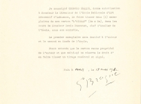 L'autorisation de tissage accordée par Georges Braque à l'École nationale d'Arts Décoratifs d'Aubusson, pour la réalisation de la tapisserie 